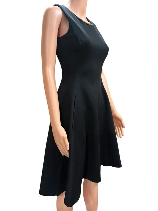 DKNY Black Sleeveless Fit-and-Flare Dress with Necklace Detail - Picture 2 of 6